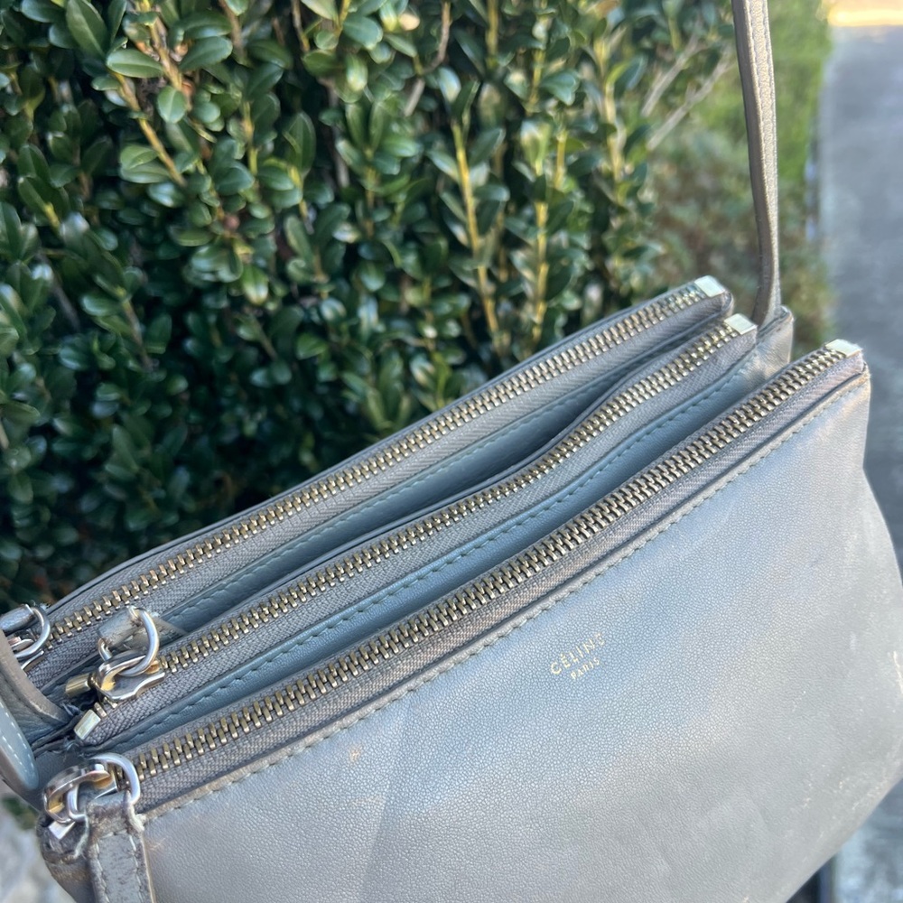 Celine Trio Gray Lambskin Leather Crossbody Bag